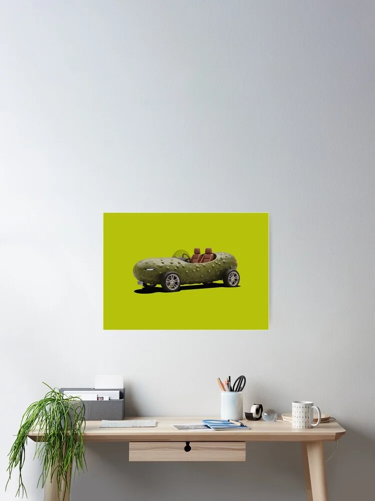 Pickle Car Cucumis GT design as a poster on a wall