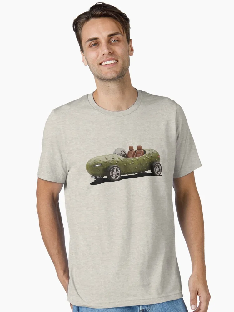 Pickle Car Cucumis GT design on a light grey t-shirt